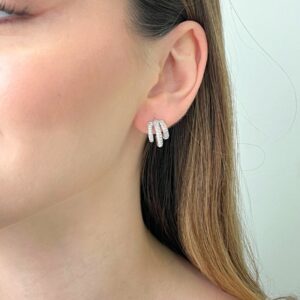 Brinco Meia Argola Tres Hastes Cravejadas em Ródio Branco