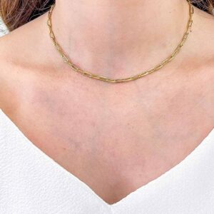 Colar Choker Elos Retangulares 3MM em Ouro 18K