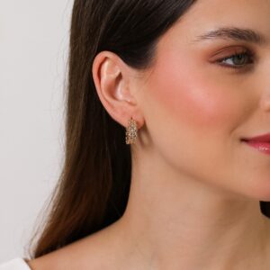 Brinco Argola Trancada com Micro Zirconias Cristal em Ouro 18K