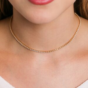 Colar Choker Riviera Cristal 2MM em Ouro 18K