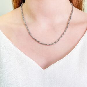 Colar Choker Elo Pipoca em Ródio Branco