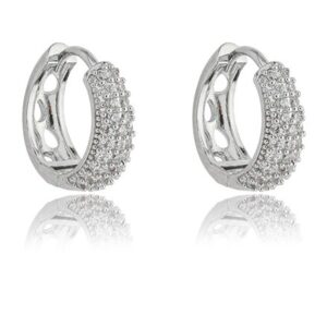 Brinco G Argola Cravejada Delicada em Ródio Branco