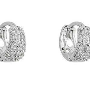 Brinco P Argola Cravejada Delicada em Ródio Branco