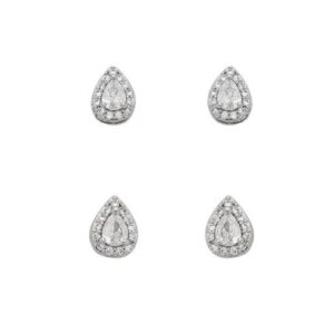 Brinco Duplo Gota com Micro Zircônias em Ródio Branco